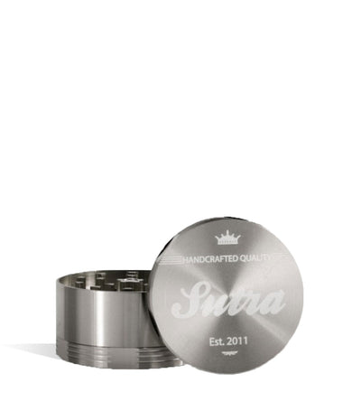 Grey front view Sutra Vape Aluminum 4 Piece 55mm Grinder on white background