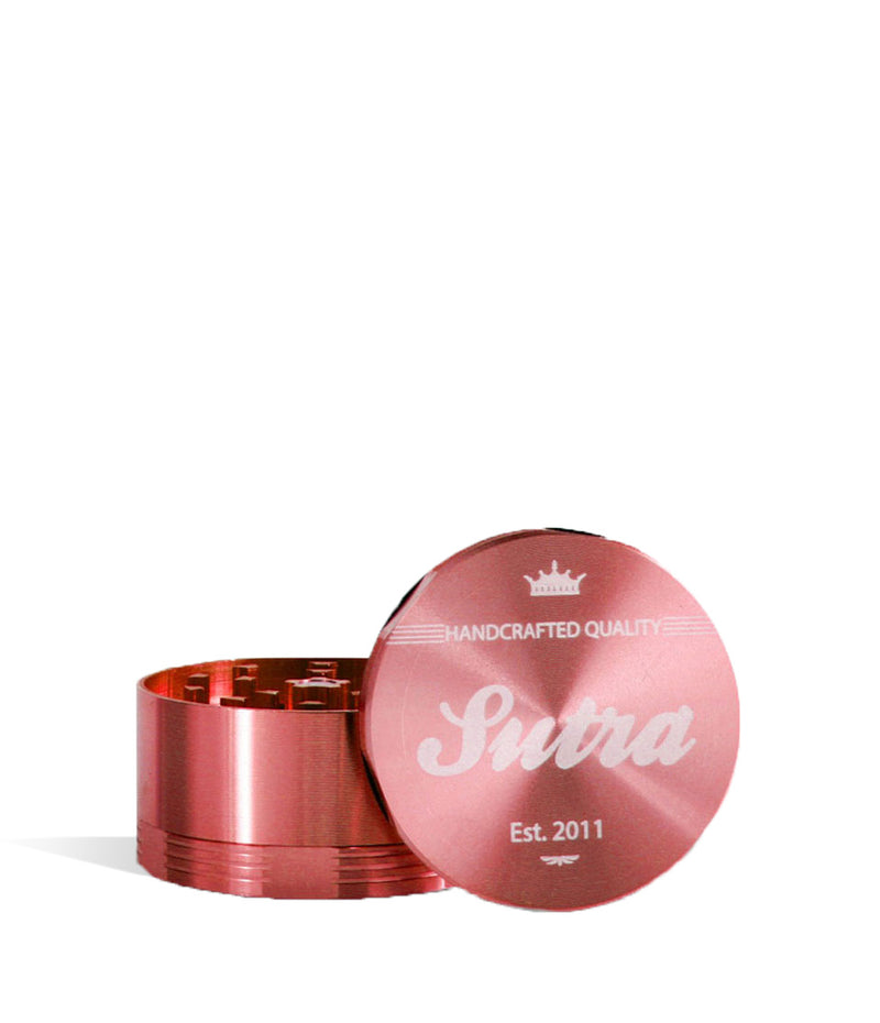 Red front view Sutra Vape Aluminum 4 Piece 65mm Grinder on white background