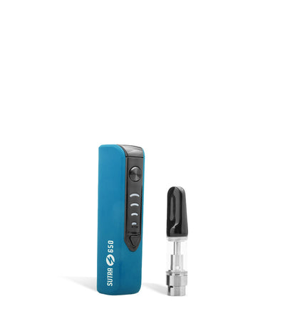 Blue Sutra Vape STIK 650 Cartridge Vaporizer Side View with Empty Cartridge on White Background