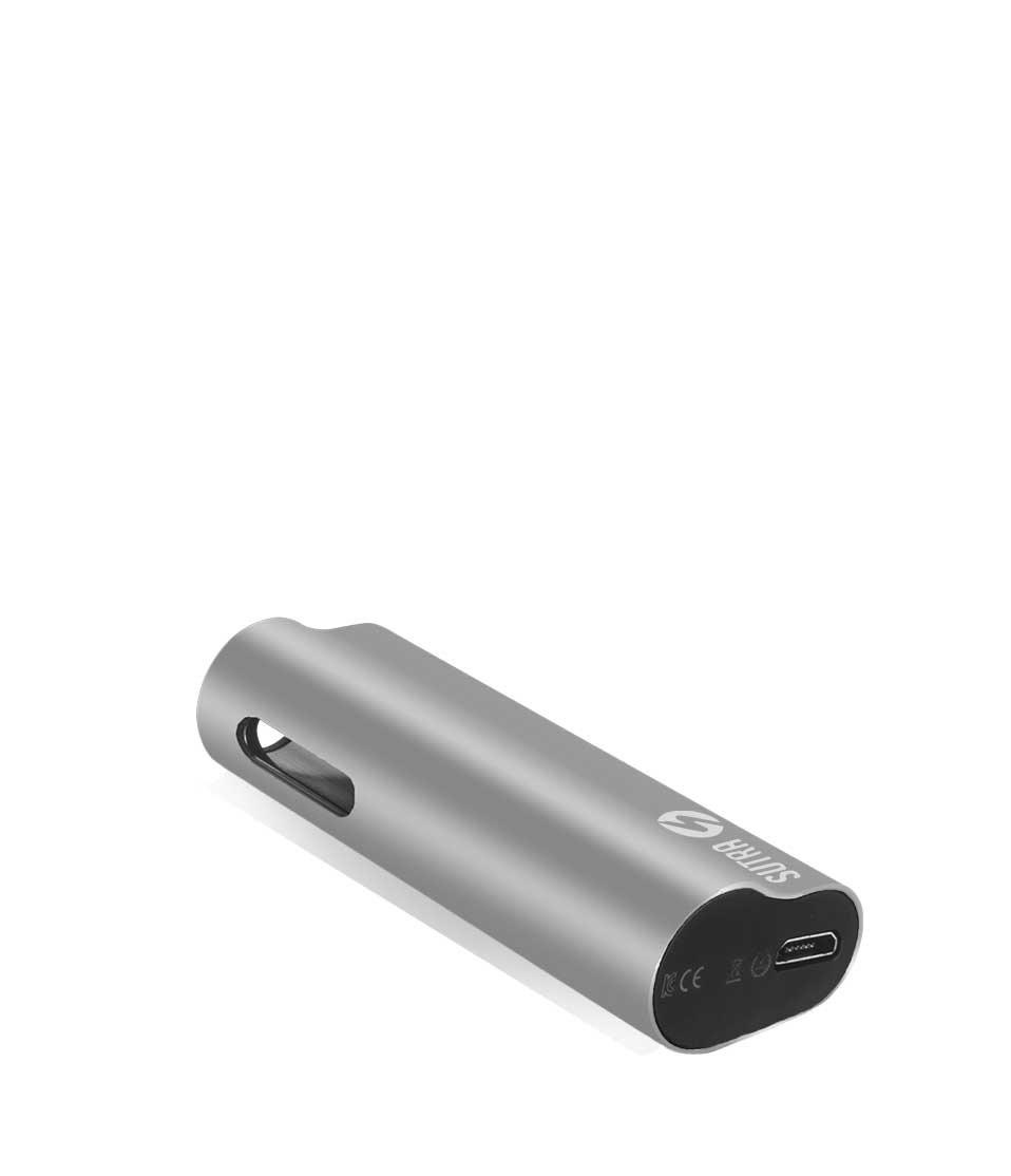 Silver bottom view Sutra Vape Auto 510 Thread Battery on white background