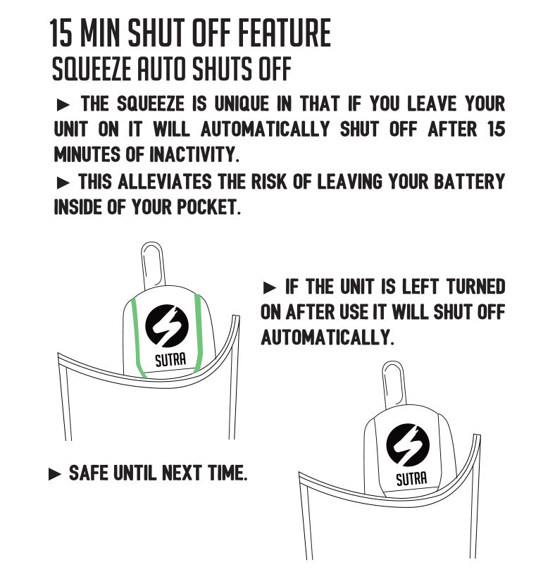 Sutra Squeeze 15 min shut off feature on white background